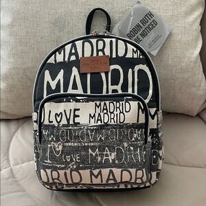 ROBIN RUTH “I Love Madrid” Black and Cream Backpack/Day Pack NWT!